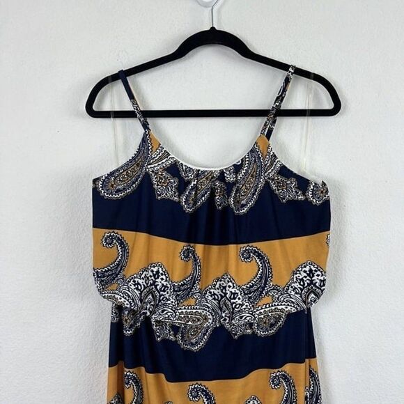 Magic Womens Yellow & Blue Paisley Boho Summer Maxi Dress Spaghetti Straps Large - Picture 3 of 12
